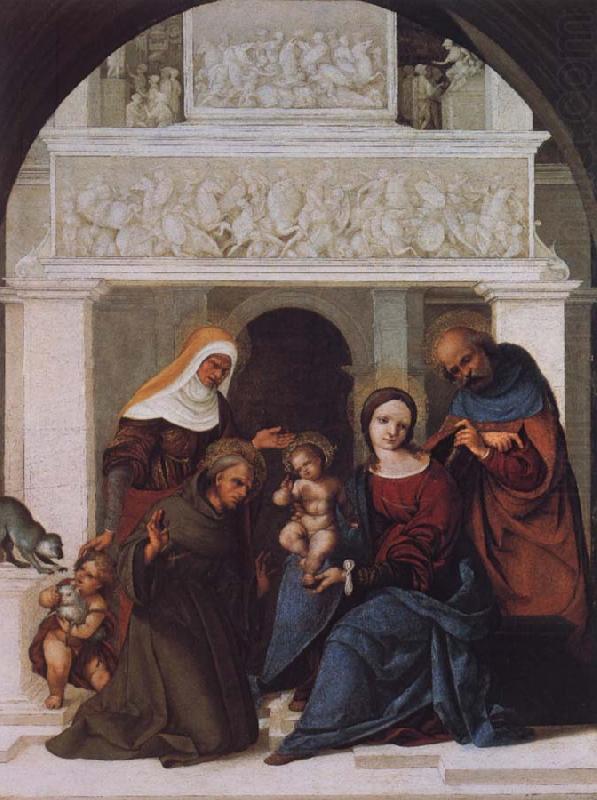 Lodovico Mazzolino The Holy Family with Saints John the Baptist,Elizabeth and Francis china oil painting image